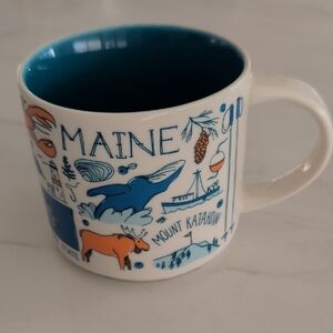Starbucks Maine Illustrated Mug - Blue Interior with Orange Accents